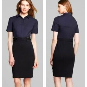 Tory Burch | Loretta Short Sleeve Cotton Wool Dress Navy Black